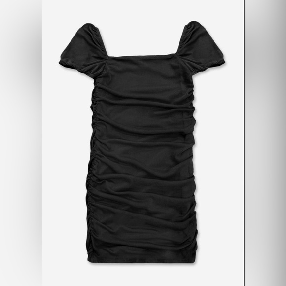 Pixie Lane Black Girls Mesh Cap Sleeve Ruched Dress - Picture 1 of 2